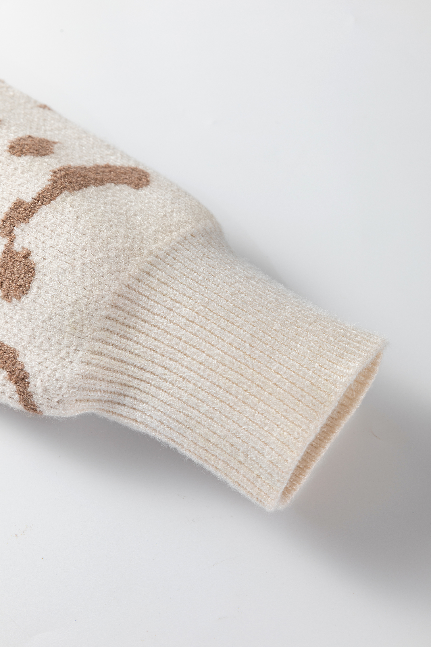Camel Asymmetric Leopard Print Detail Drop Shoulder Sweater - loveforevers