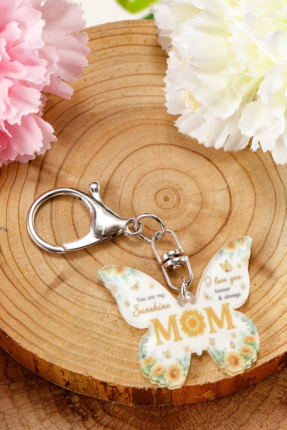 Yellow MOM Butterfly Shape Acrylic Keychain - loveforevers
