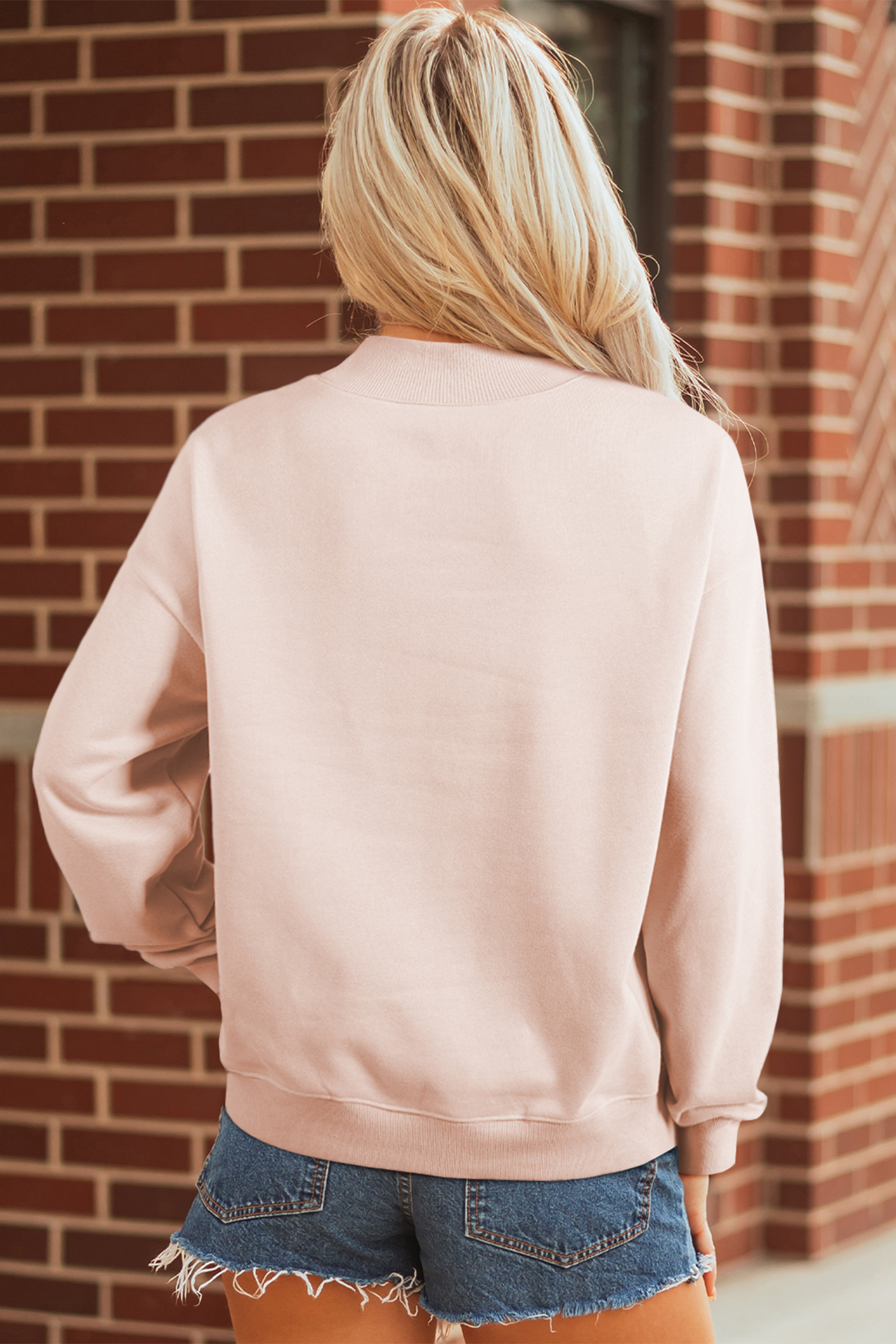 Apricot Pink Glittery Bunny Patched Mock Neck Sweatshirt - loveforevers