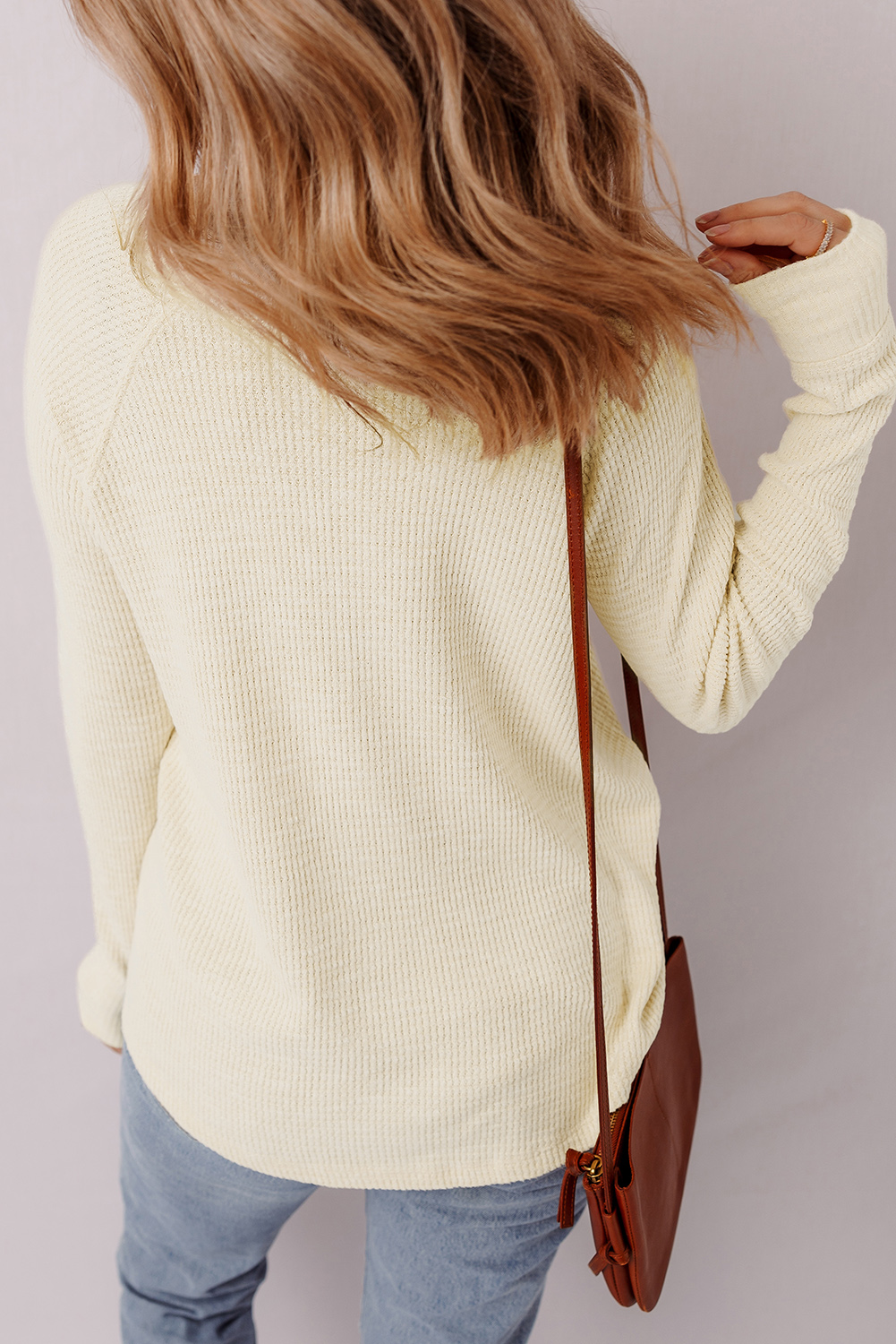 Oatmeal Textured Knit Half Buttons Henley Top - loveforevers