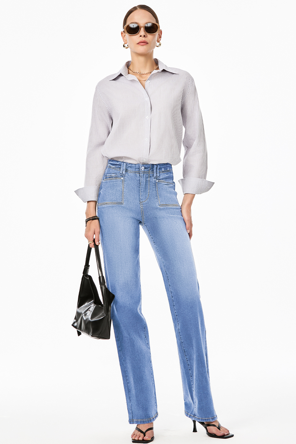 Dusk Blue Loose Straight Leg Cropped High Waist Jeans - loveforevers