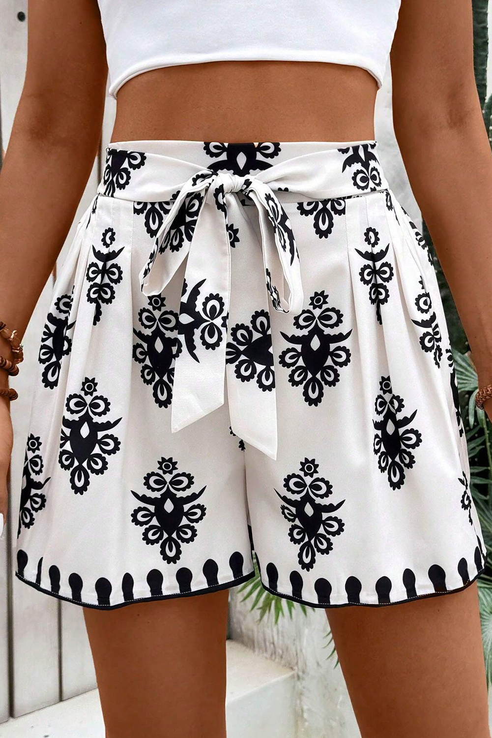 Beige Geometric Printed Sleeveless Hollowed Bowknot Back Mini Dress - loveforevers