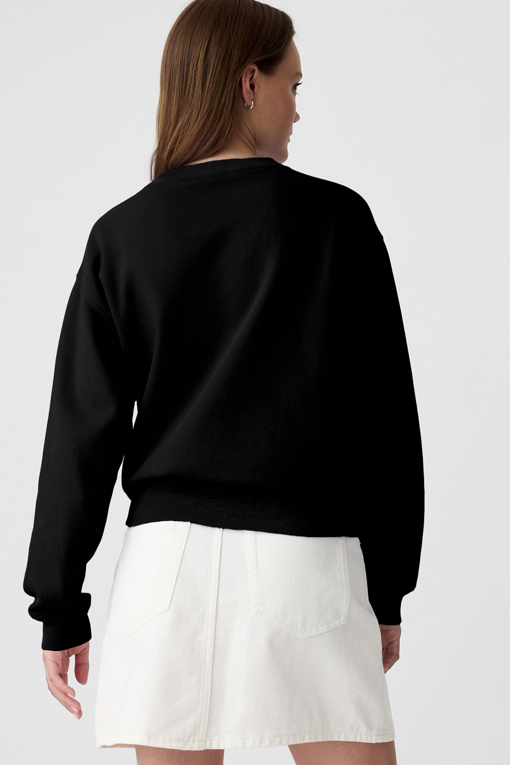 Navy Blue Plain Drop Shoulder Crewneck Pullover Sweatshirt - loveforevers