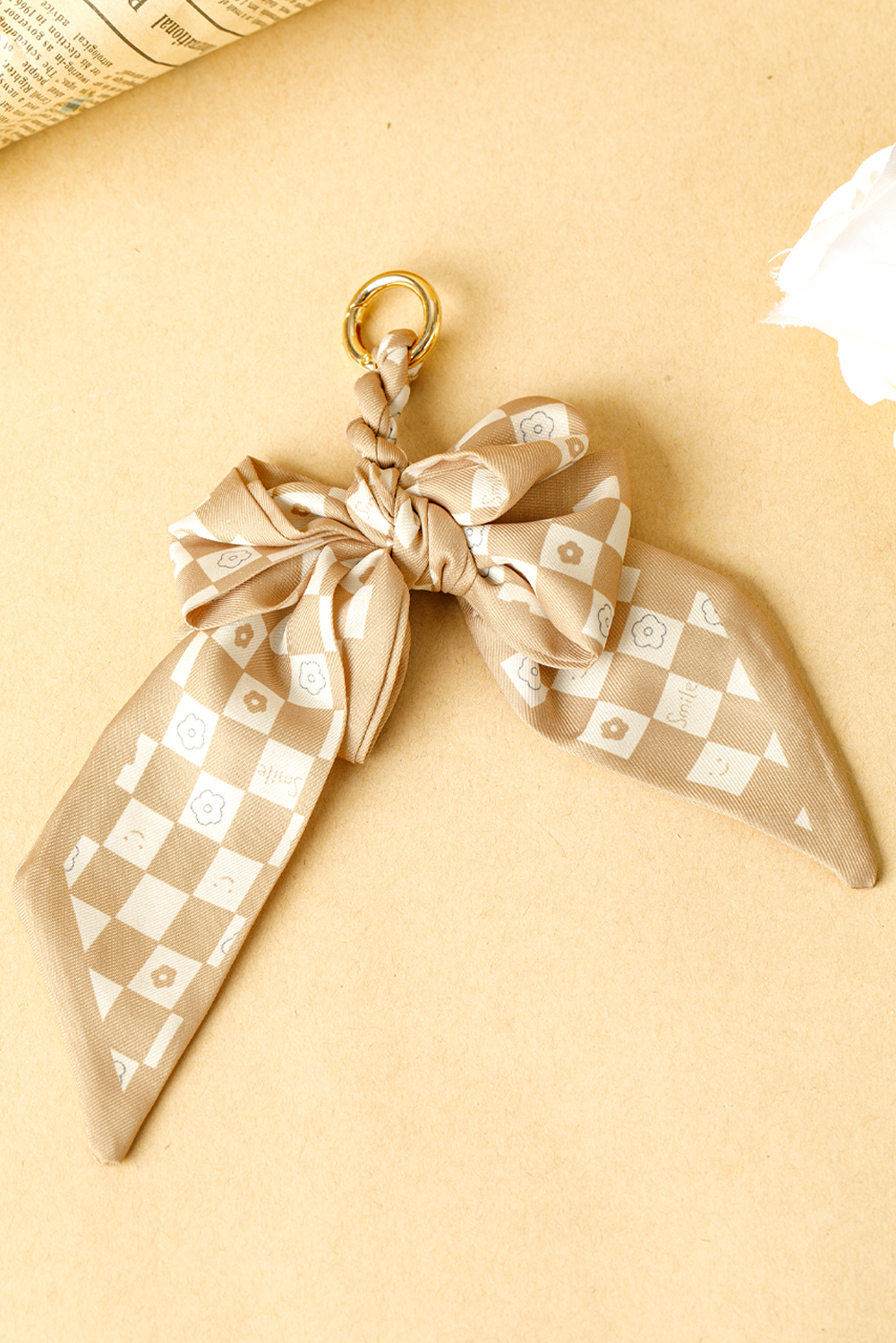 Smoke Gray Checkered Flower Bow Knot Keychain - loveforevers