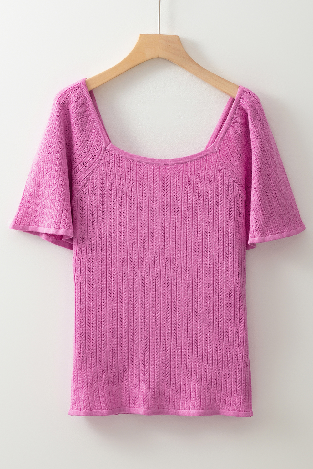 Phalaenopsis Textured Square Neck Half Sleeve Knitted Top - loveforevers