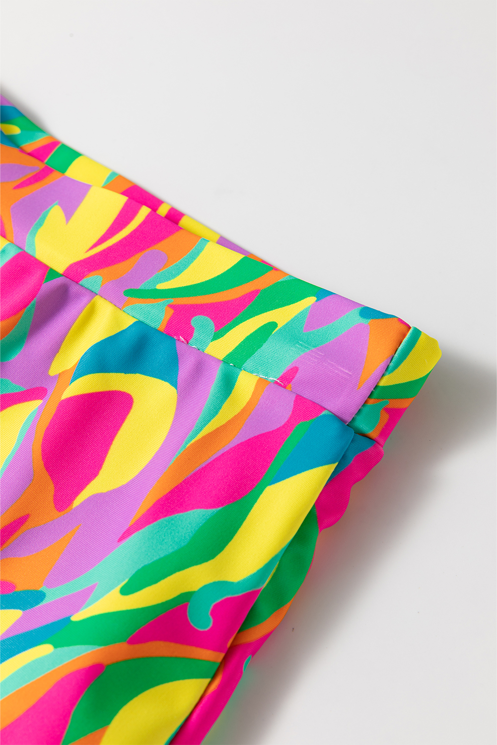 Multicolour Abstract Print Textured Spaghetti Strap High Waist Bikini Set - loveforevers