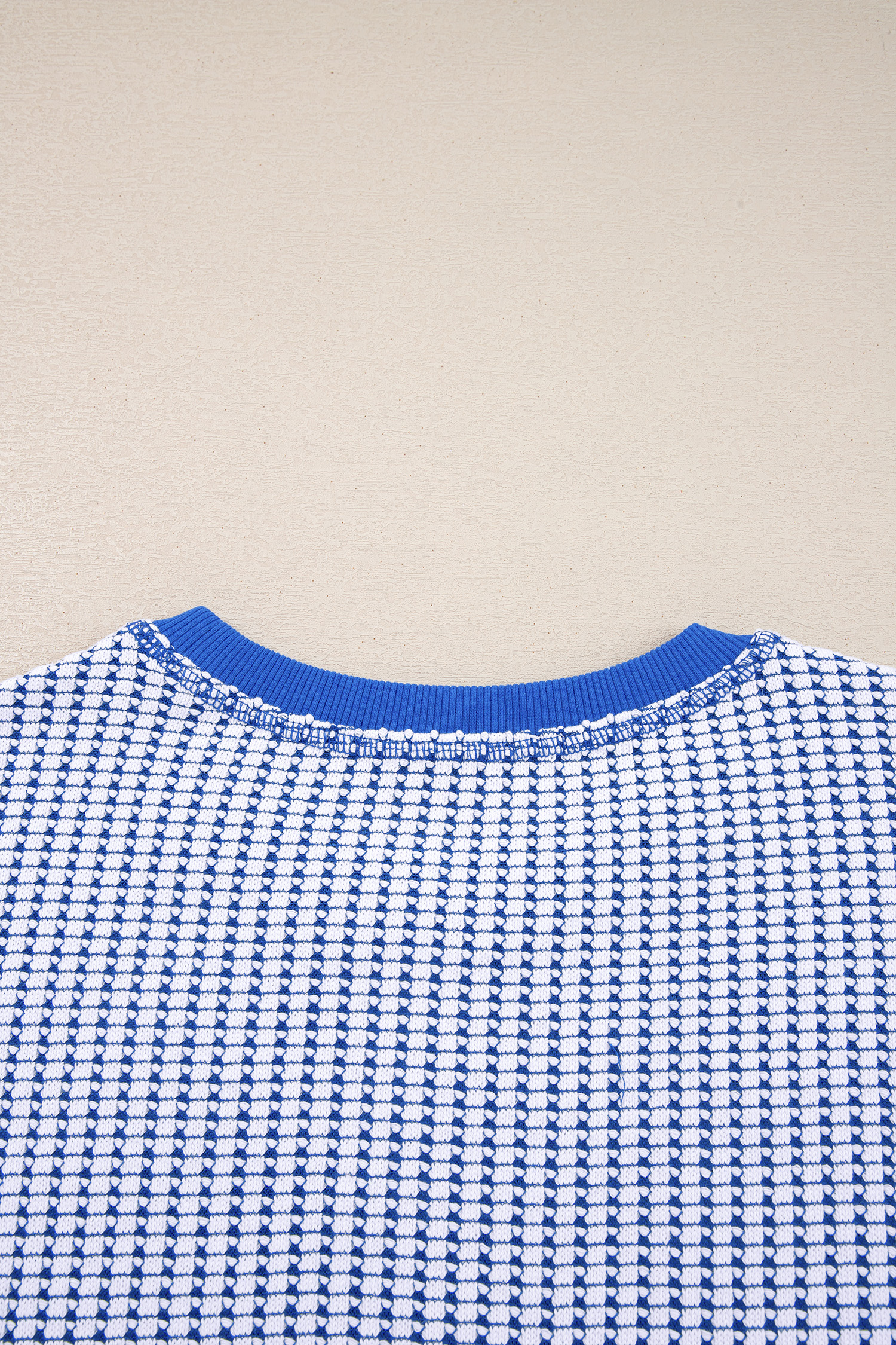 Dark Blue Waffle Knit Exposed Stitching Casual Top with Side Slits - loveforevers