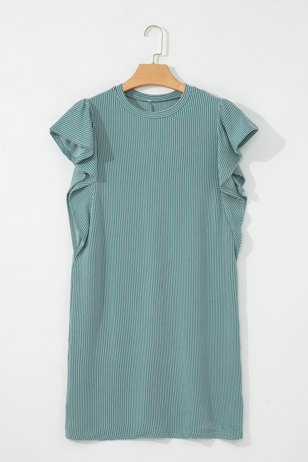 Canton Corded Ruffle Sleeve Crew Neck Shift Dress - loveforevers