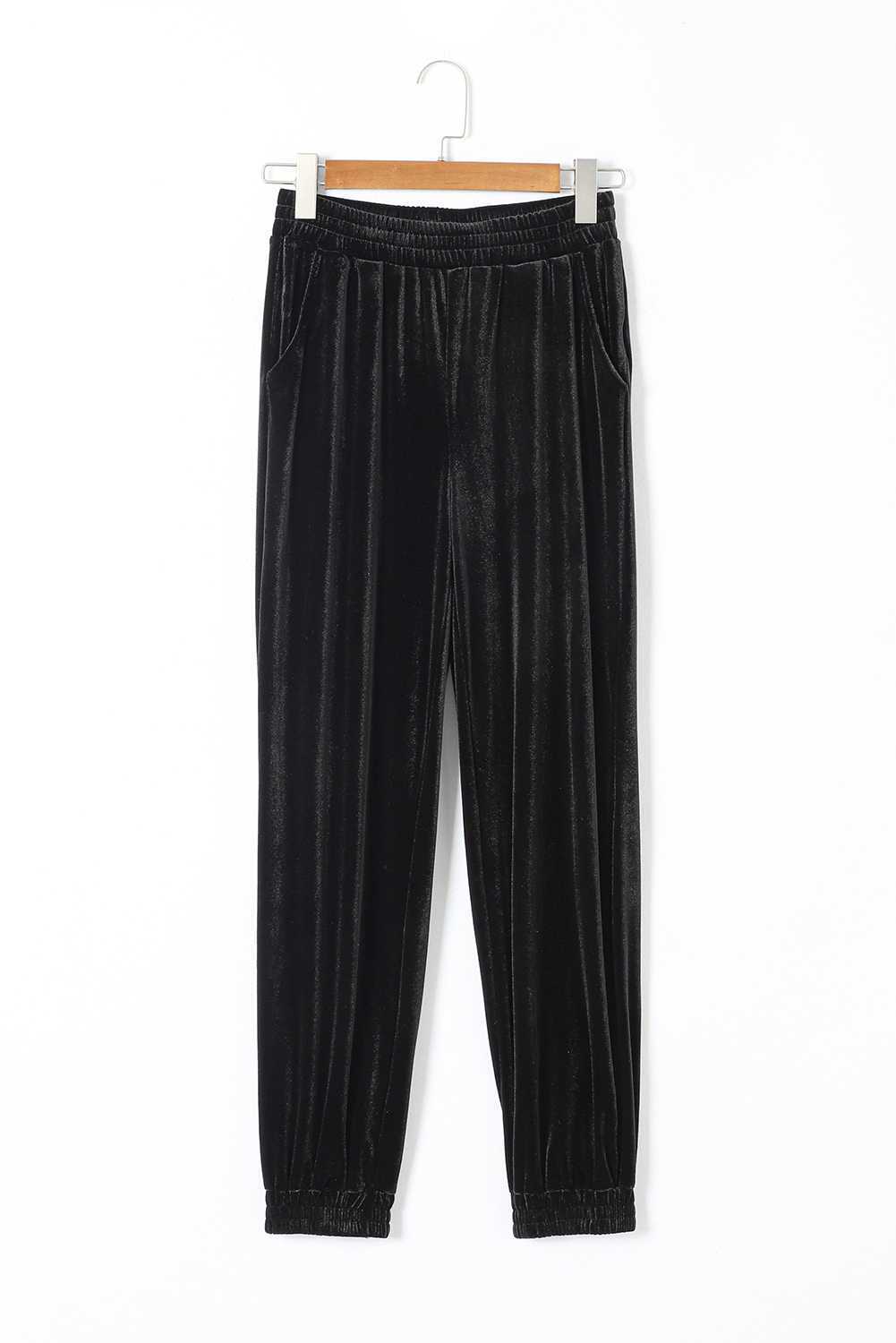 Black Solid Velvet Jogger Pants - loveforevers