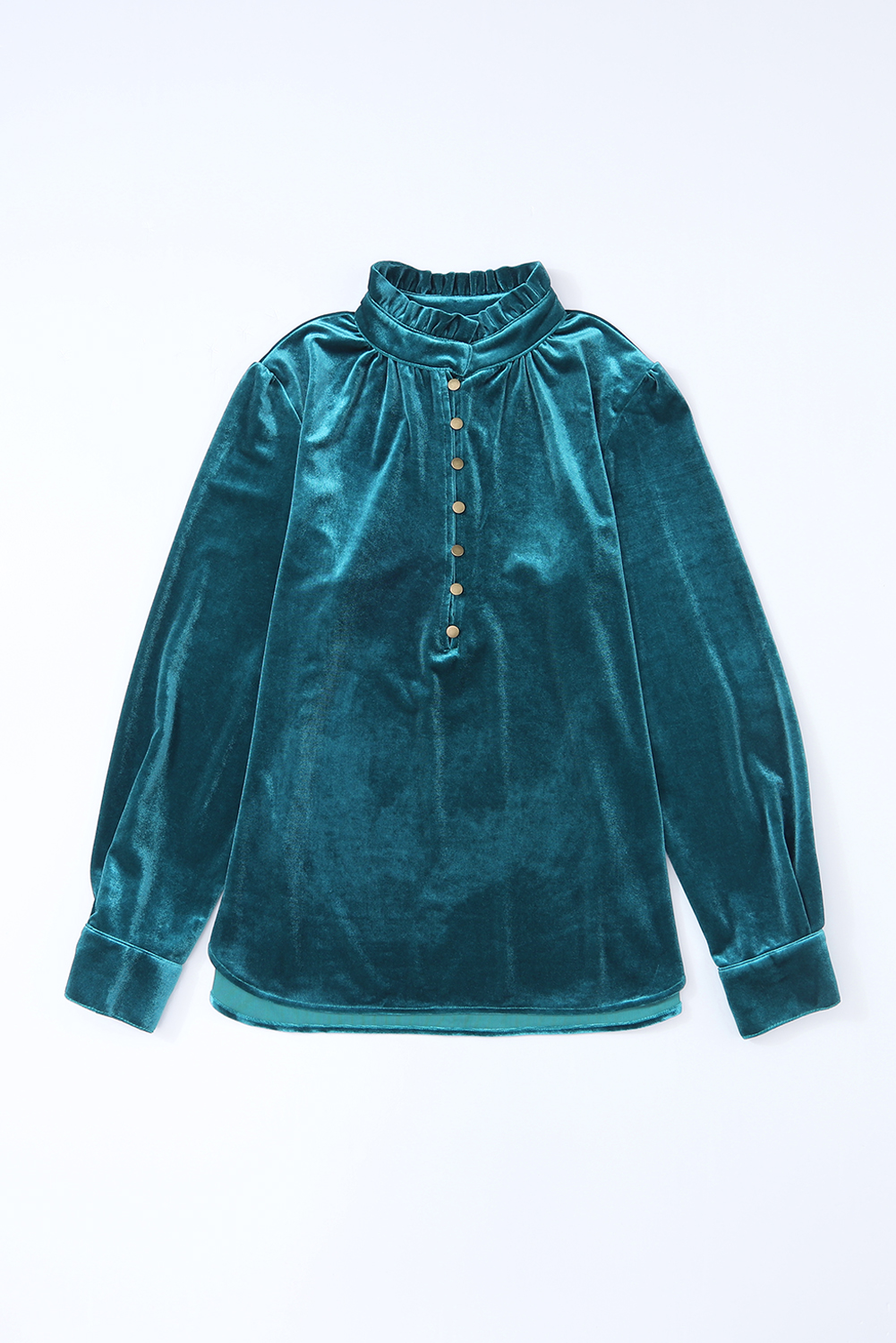 Burgundy Frilled Neck Buttoned Front Velvet Top - loveforevers