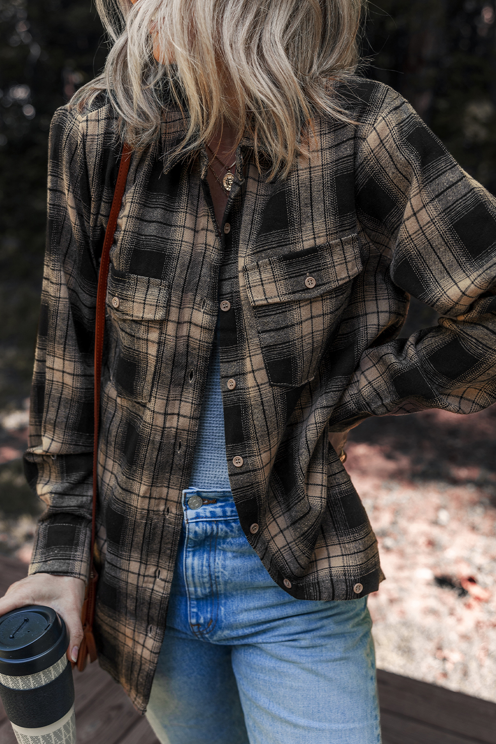 Multicolour Retro Plaid Double Flap Pocket Brushed Shacket - loveforevers