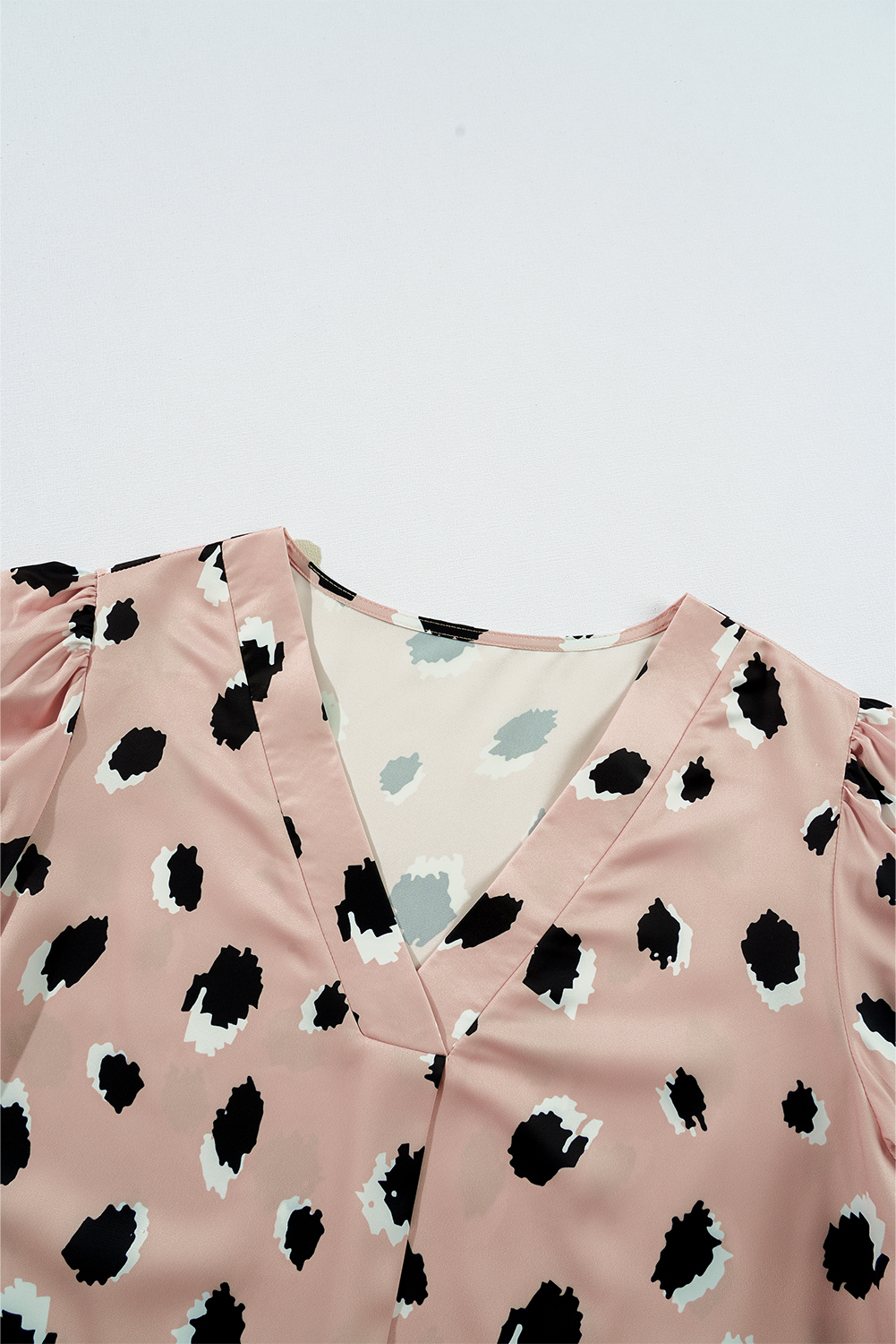 Khaki Classic Leopard V Neck Bracelet Sleeve Blouse - loveforevers