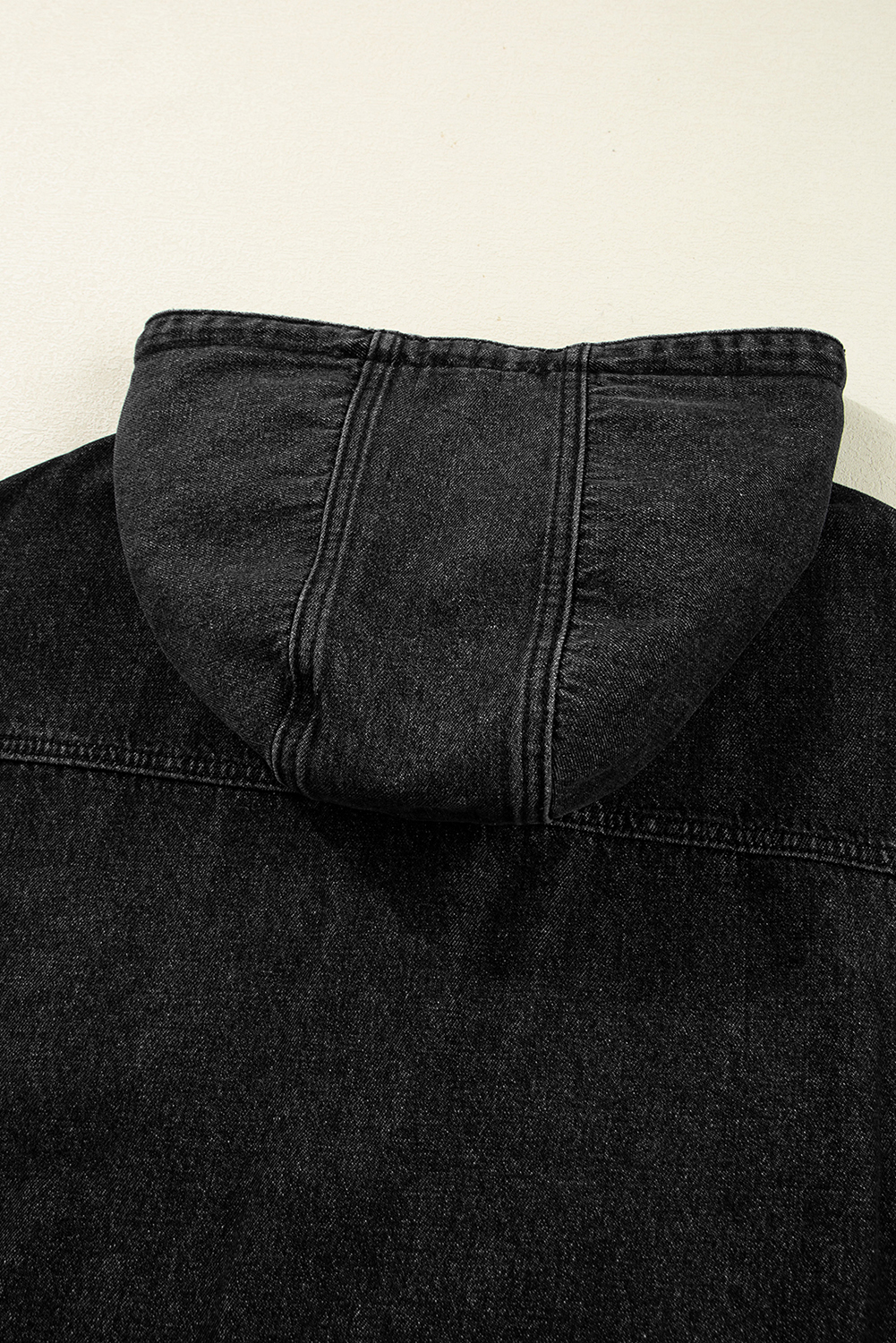 Black Big Chest Pocket Drop Shoulder Hooded Denim Jacket - loveforevers