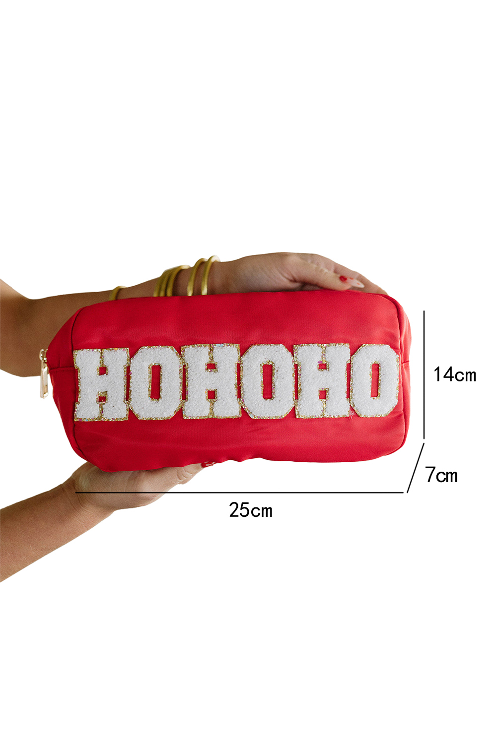 Fiery Red HOHOHO Chenille Glitter Zipper Large Makeup Bag - loveforevers