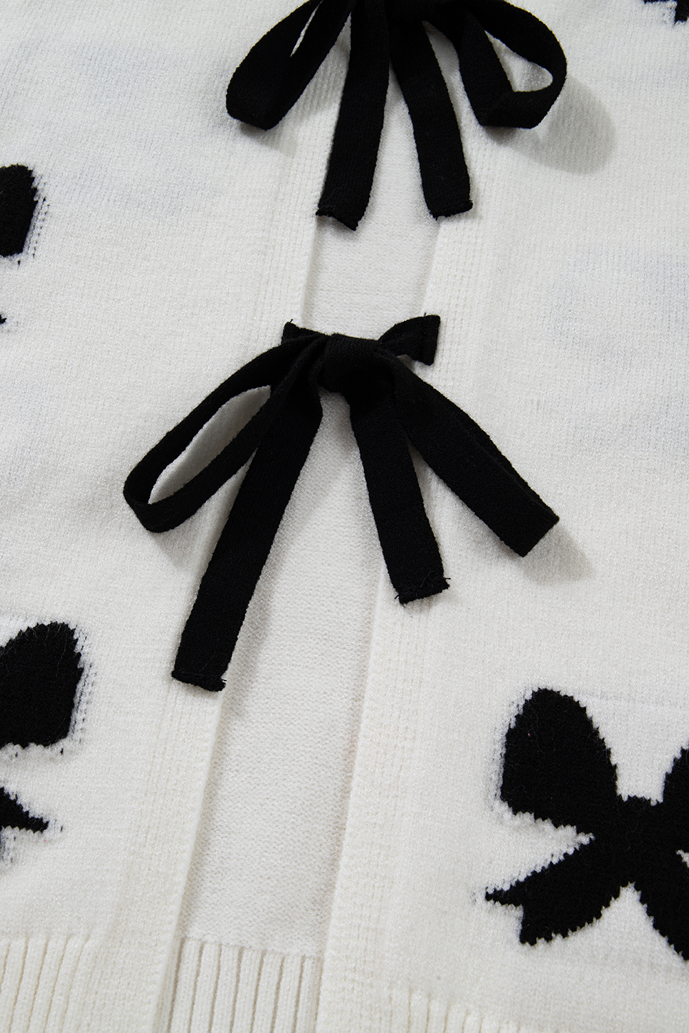 White Lace-up Bow Pattern Sweater Cardigan - loveforevers