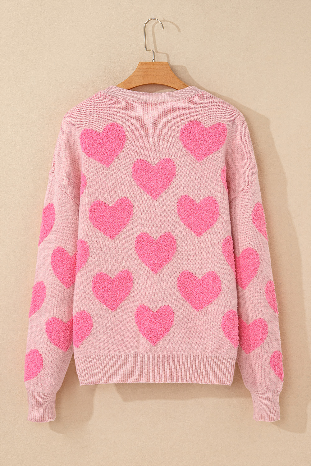 Light Pink Valentine's Day Heart Jacquard Knit Sweater - loveforevers