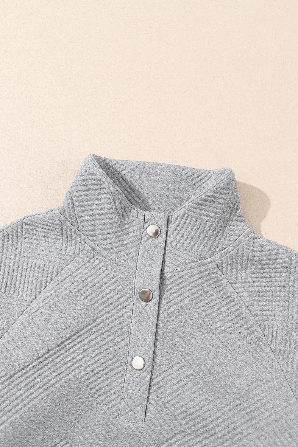 Apricot  Asymmetric Buttons Detail High Neck Textured Sweatshirt - loveforevers
