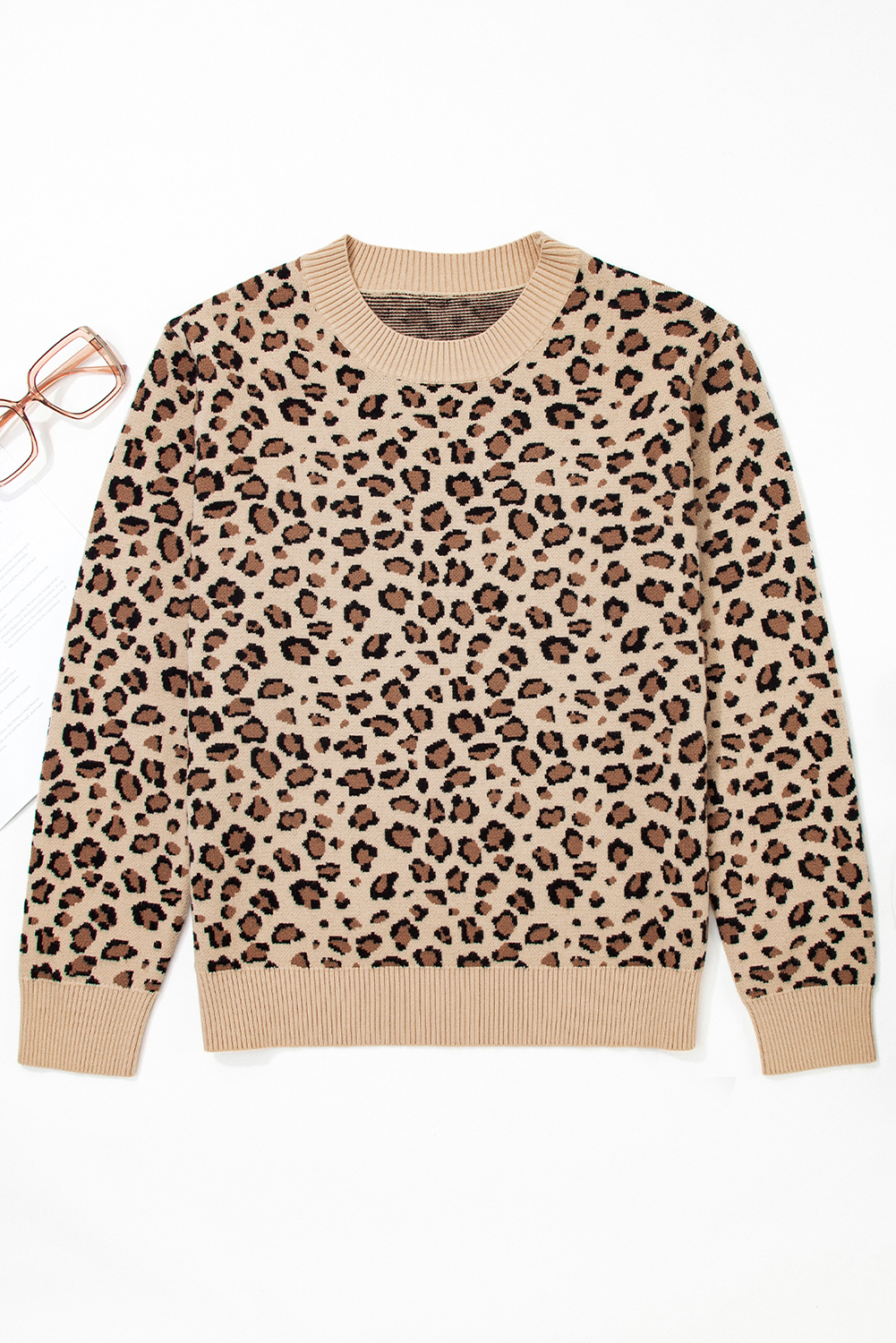 Khaki Leopard Print Dolman Sleeve Sweater - loveforevers