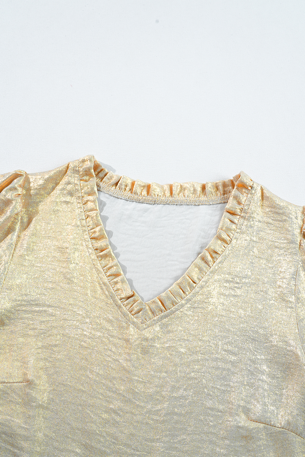 Dearlovers Gold Metallic Frilled V Neck Puff Sleeve Babydoll Blouse - loveforevers