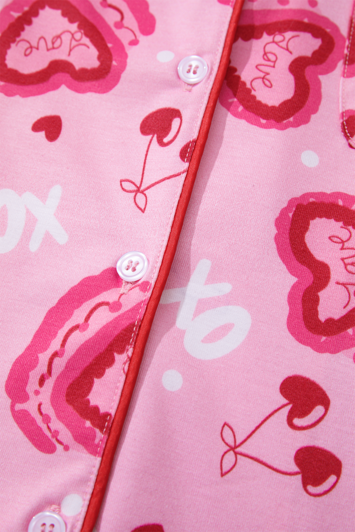 Pink Sweet Heart Cake Print Contrast Ruffle Trim Valentines 2pcs Pajama Set - loveforevers