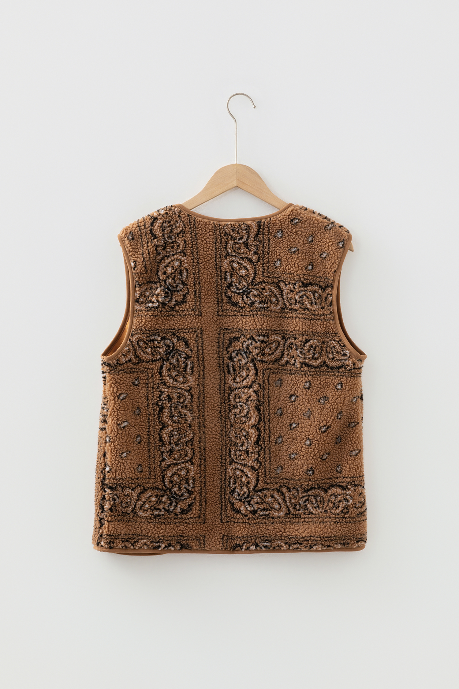 Brown Sherpa Paisley Print Pocketed Western Fashion Vest Jacket - loveforevers