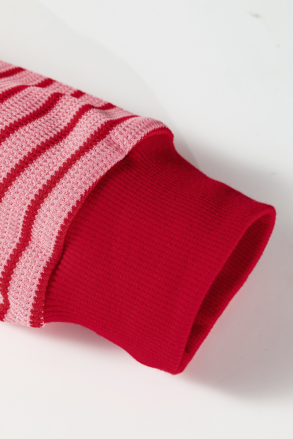 Pink Stripe Textured Round Neck Drop Shoulder Long Sleeve T Shirt - loveforevers