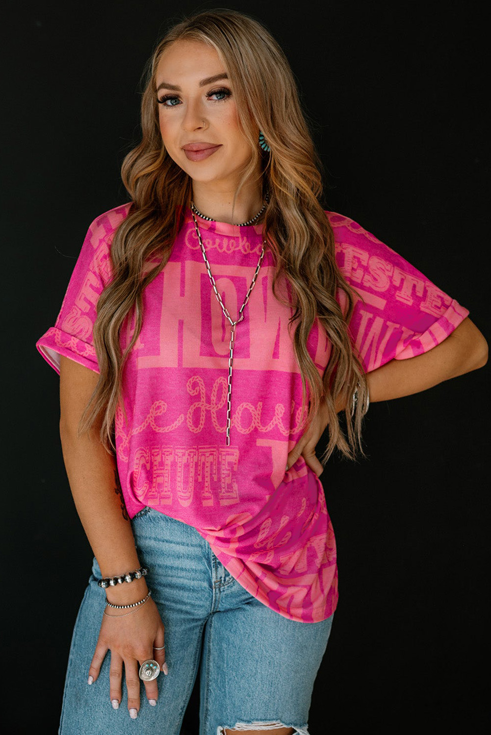 Dark Grey Howdy Cowboy Letter Printed Western Fashion Tee - loveforevers