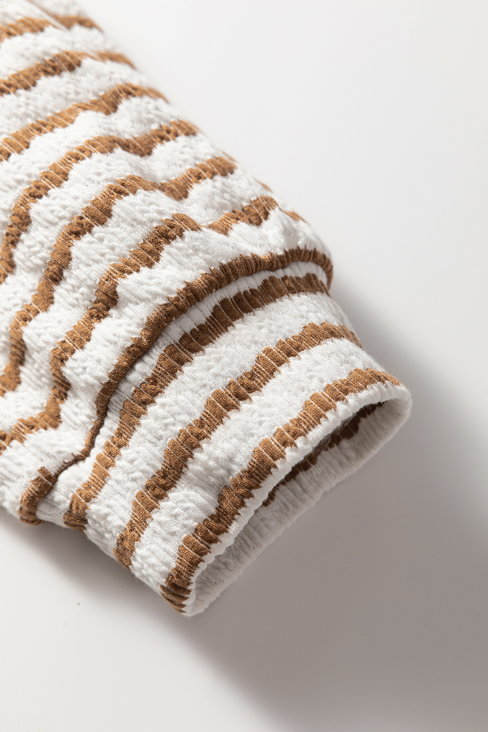 Khaki Stripe Textured Hooded V Neck Casual Long Sleeve Top - loveforevers