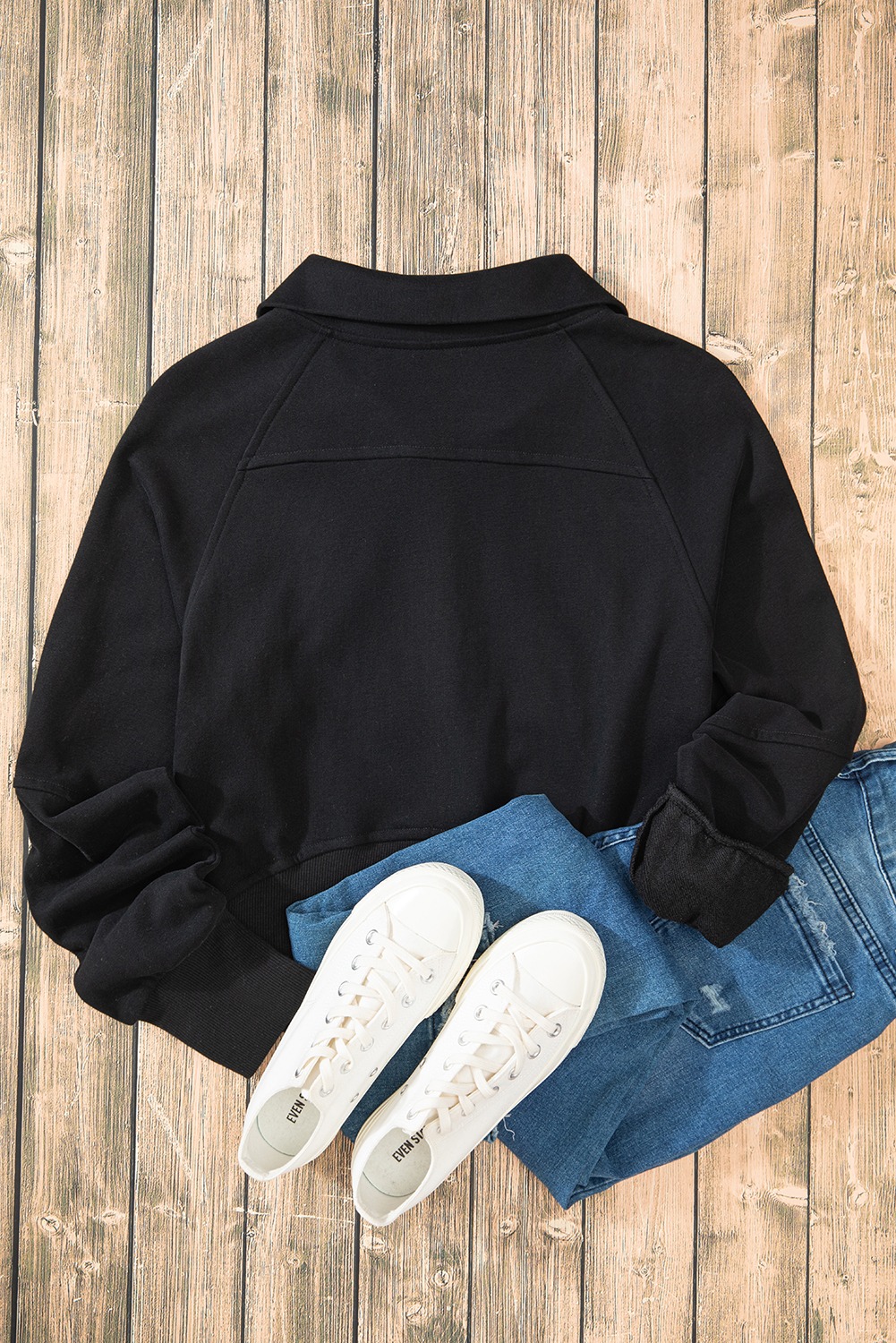 Aruba Blue Quarter Zip Stand Neck Kangaroo Pocket Sweatshirt - loveforevers