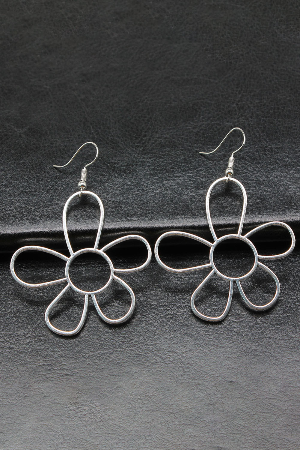 Silvery Alloy Hollowed Flower Hook Earrings - loveforevers