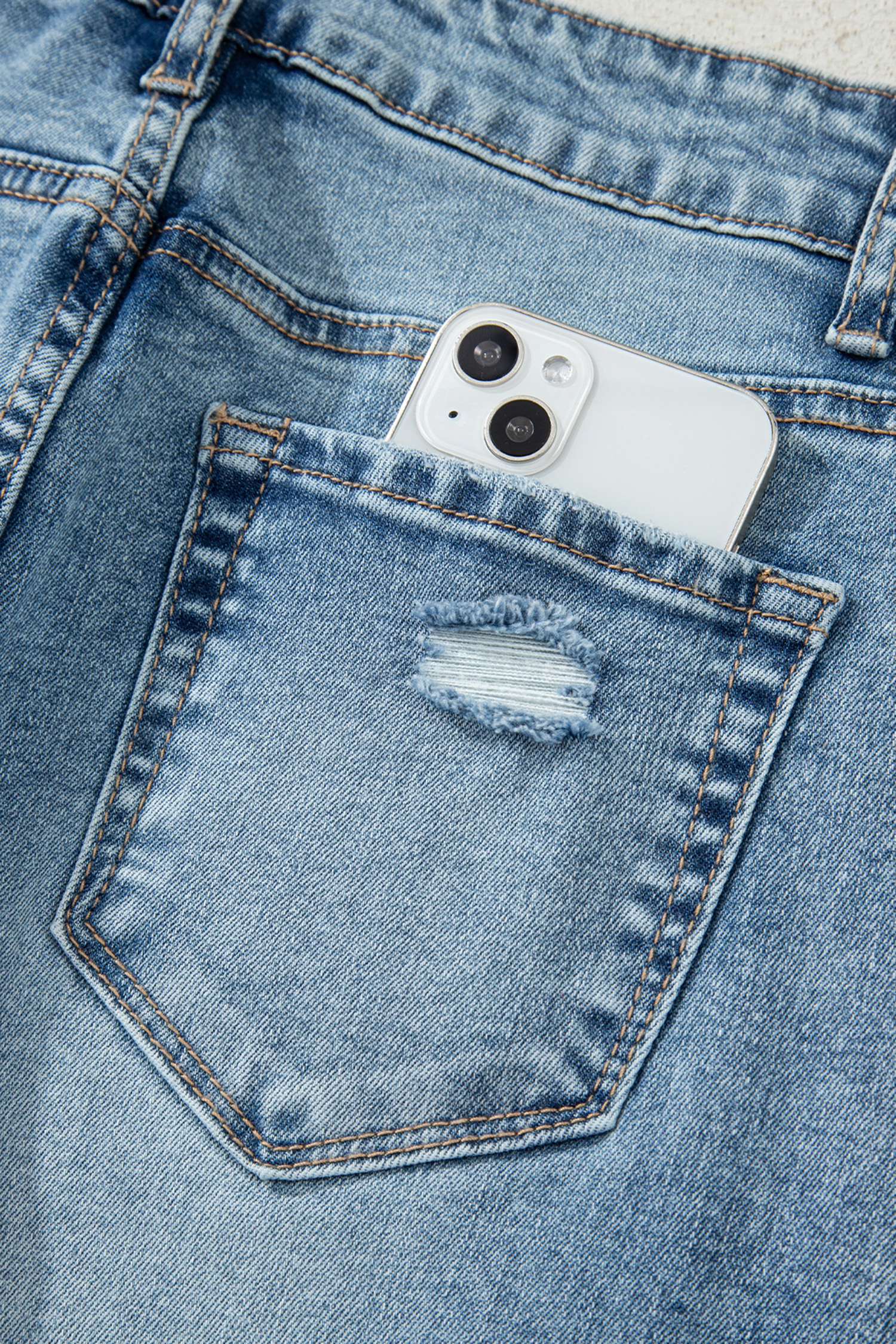 Myosotis Raw Hem Ripped Open Knee Fit Flare Jeans - loveforevers