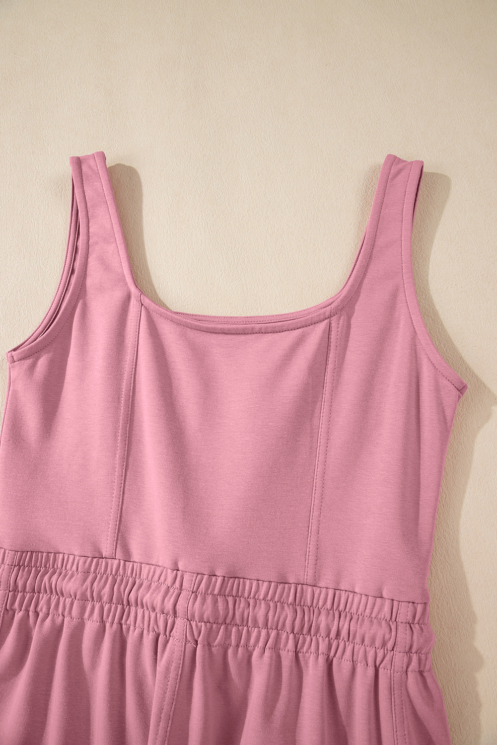 Light Pink Lace-up Elastic Waist Sleeveless Square Neck Jumpsuit - loveforevers