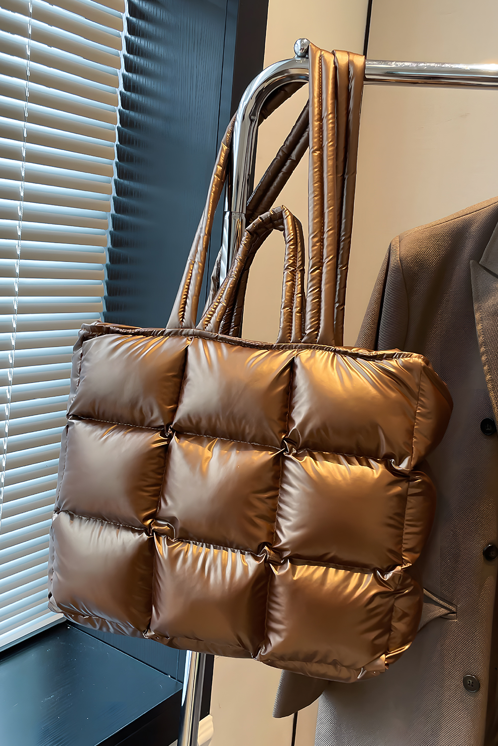 Gold Large Capacity Quilted Puffer Tote Bag - loveforevers