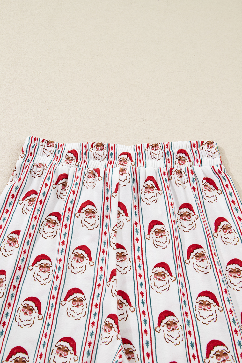White Father Christmas Striped Print Contrast Drawstring Lounge Pant Set - loveforevers