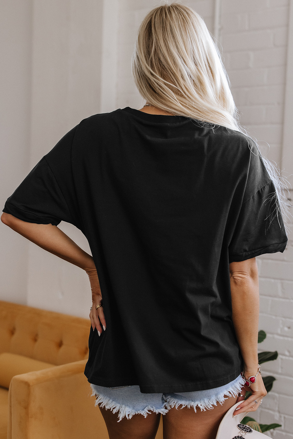 Black Loose Half Sleeve Hi Low Hem T Shirt - loveforevers