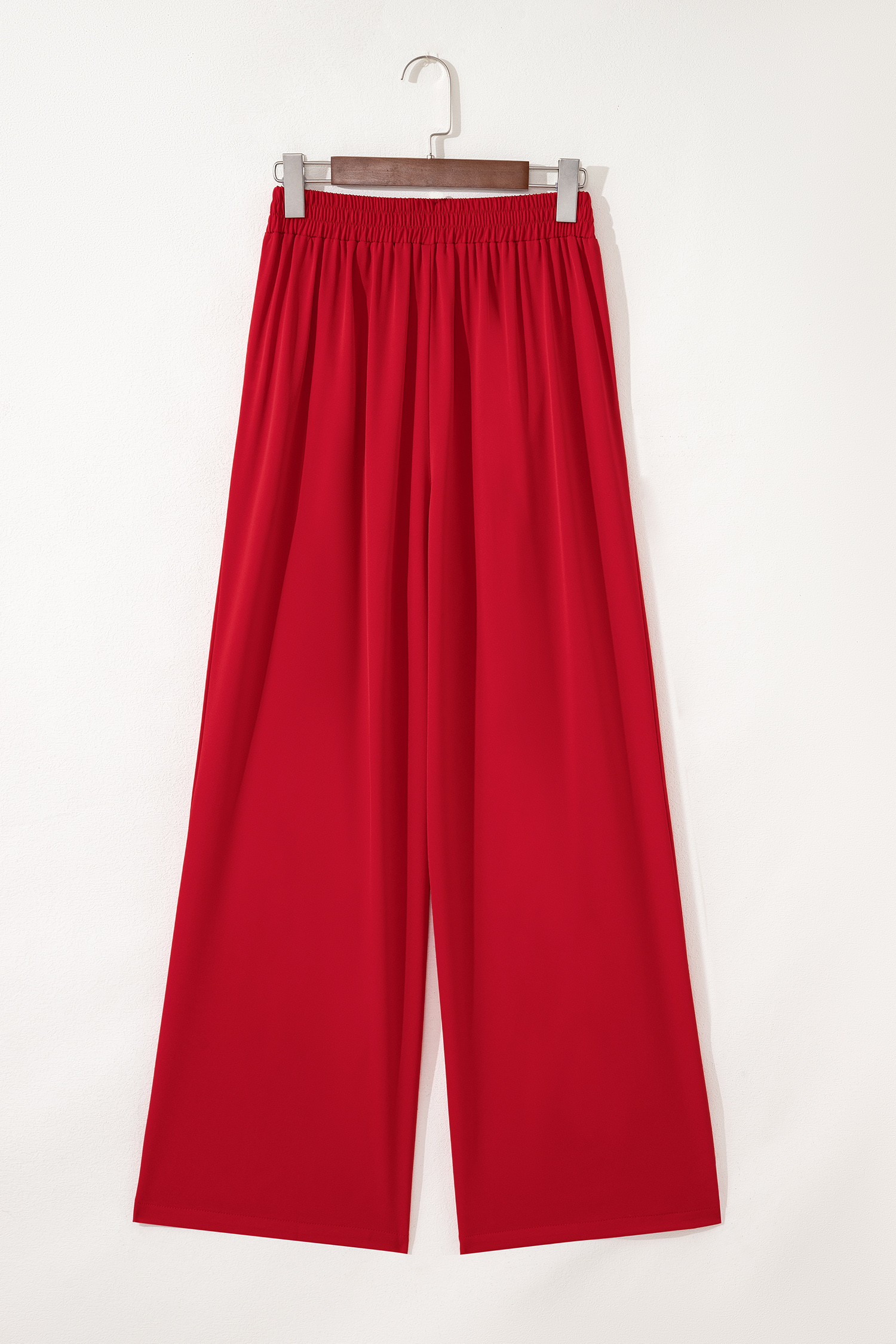 Fiery Red Pleated Detail Pull On High Elastic Waist Loose Straight Pants - loveforevers