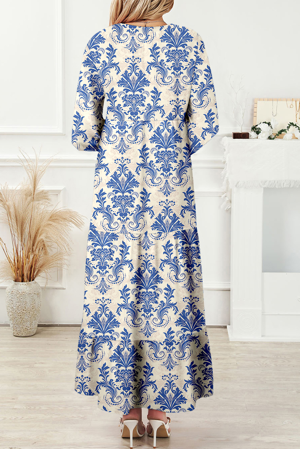 Sky Blue Boho Printed Half Sleeve Maxi Dress - loveforevers