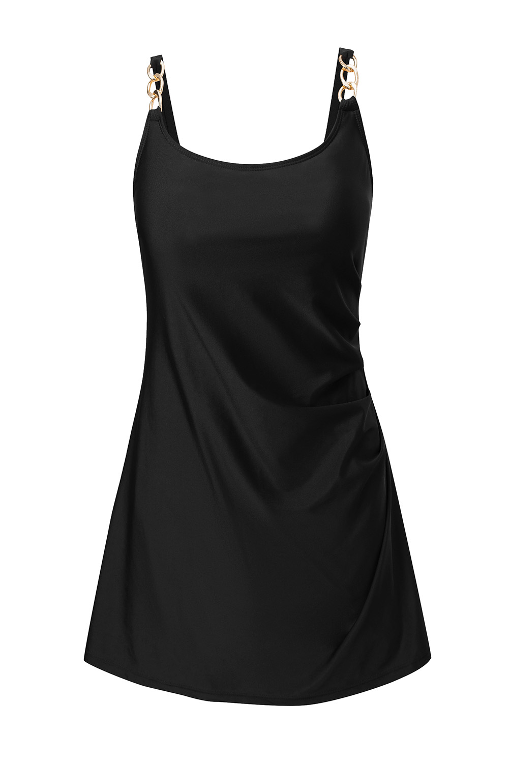 Black Grommet Shoulder Strap Pleated Swim Dress - loveforevers