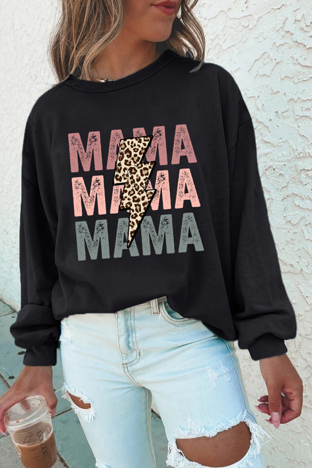 Black Leopard Lightning MAMA Graphic Pullover Sweatshirt - loveforevers