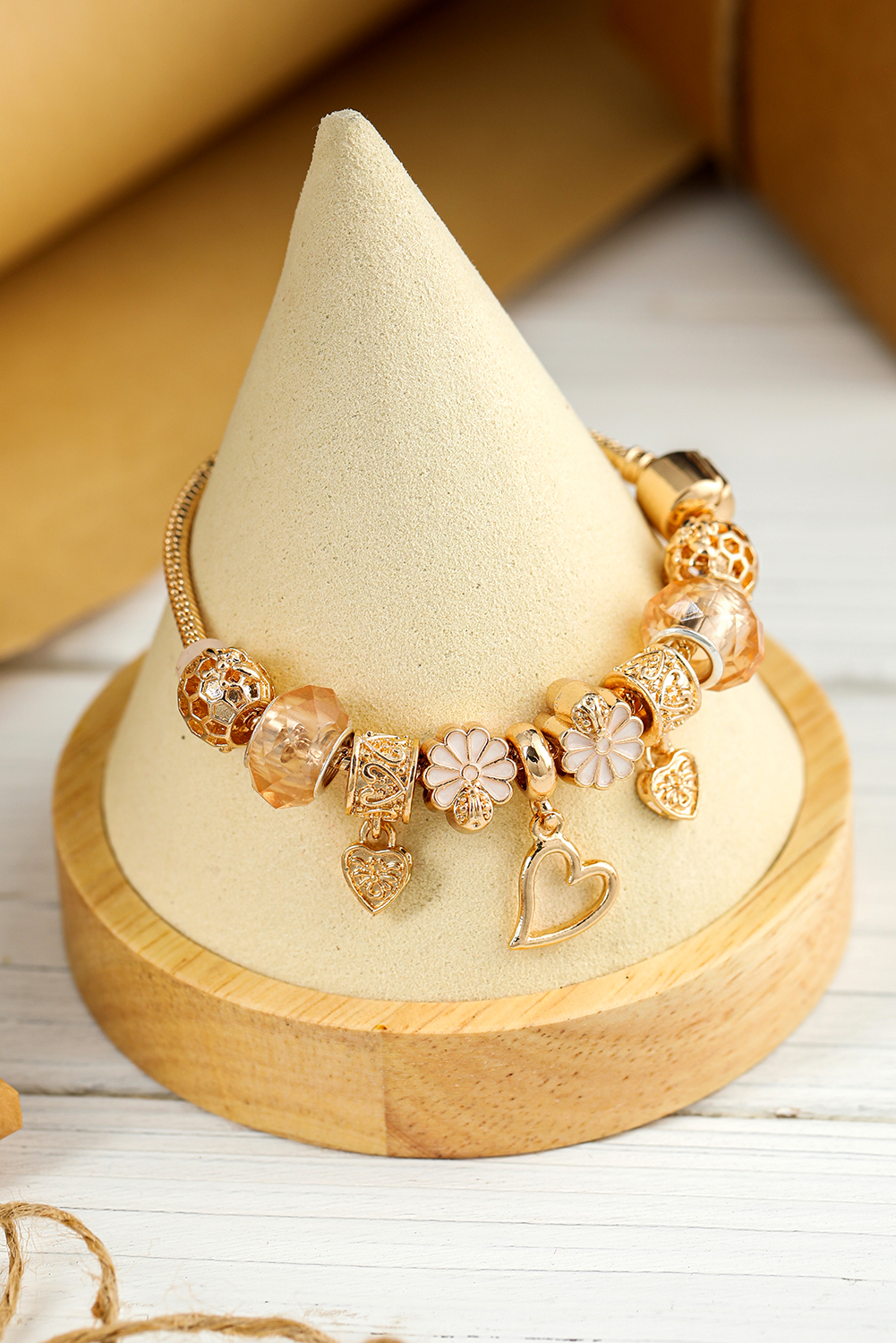 Gold Flower Heart Charm Plated Alloy Bracelet - loveforevers