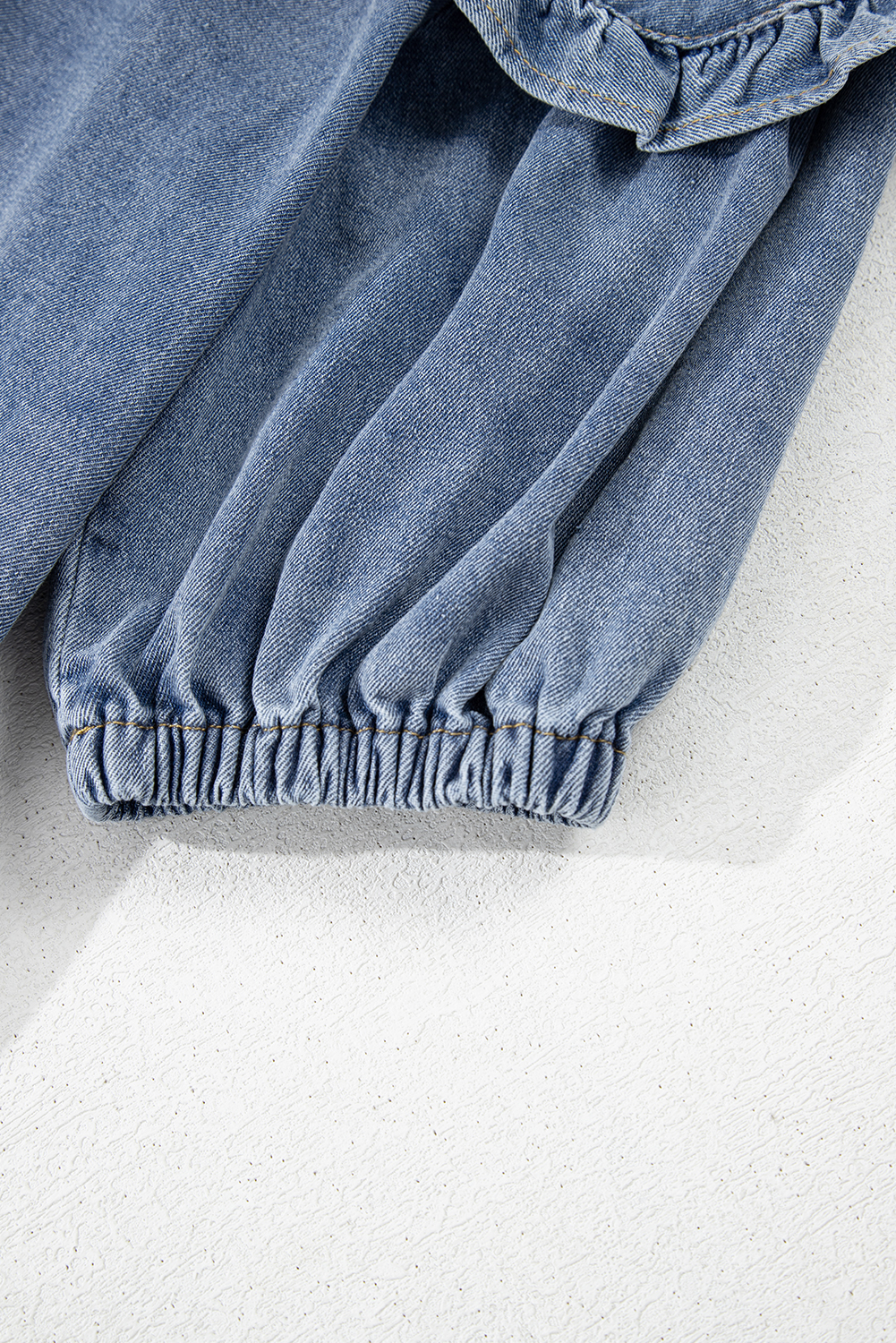 Dusk Blue Ruffled Collared Side Pockets Puff Sleeve Denim Mini Dress - loveforevers