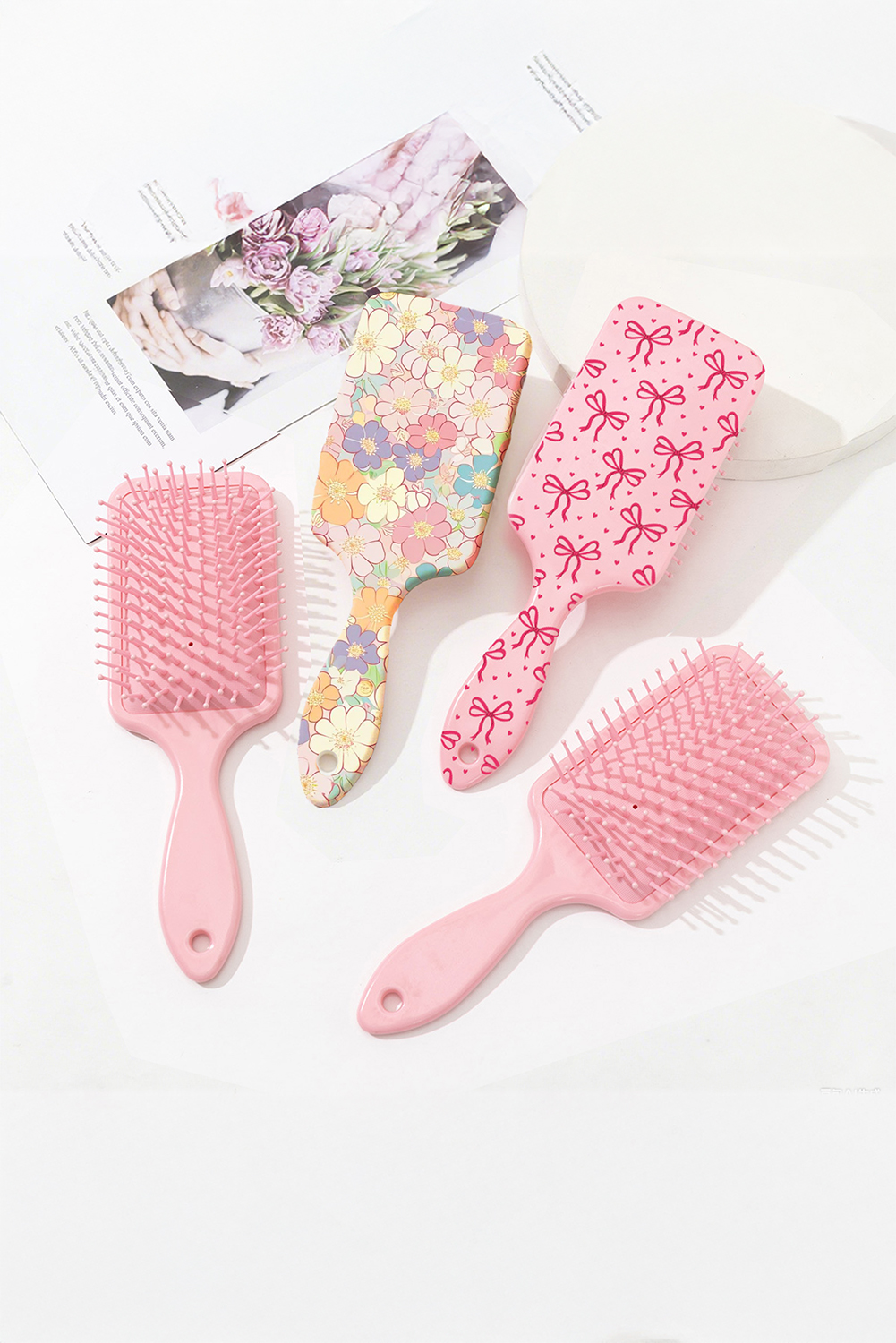 Peach Blossom Flower Print Large Paddle Air Cushion Comb - loveforevers
