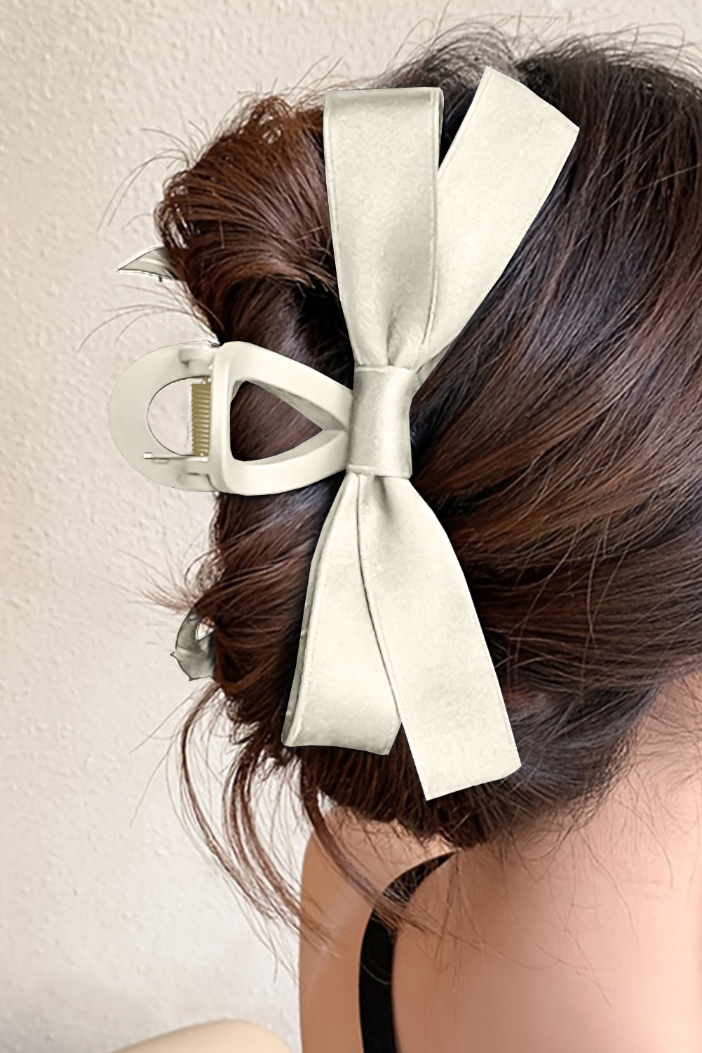 White Bow Decor Large Hair Claw Clip - loveforevers