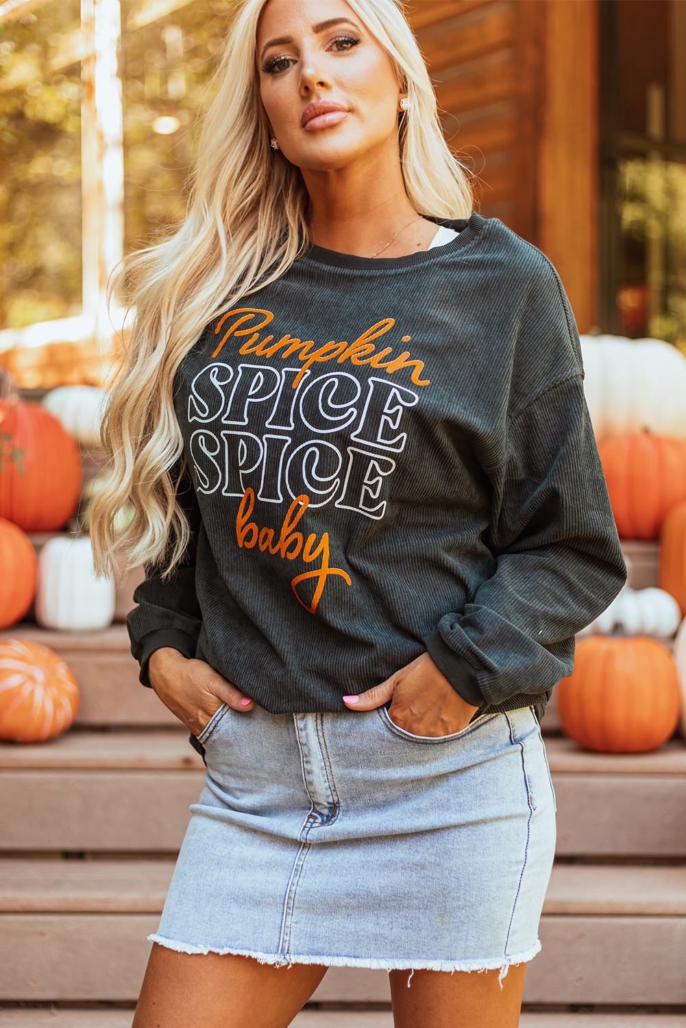 Dark Grey Pumpkin Spice Baby Graphic Textured Sweatshirt - loveforevers