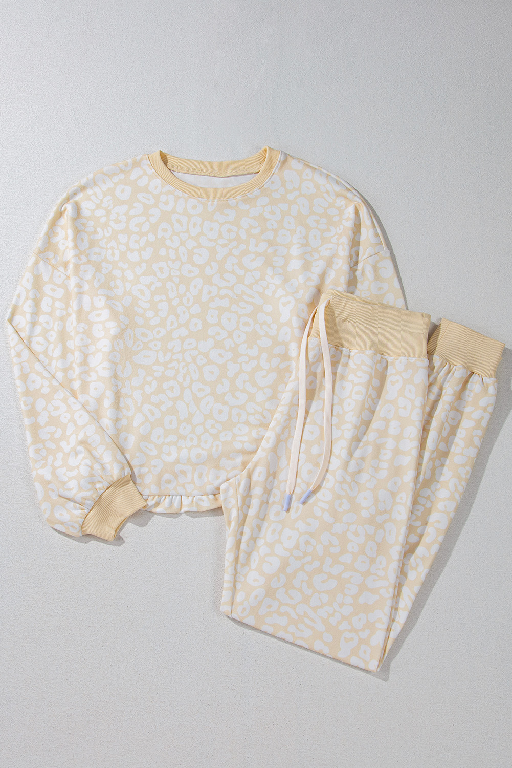 White Cheetah Print Two Piece Loose Fit Cozy Loungewear - loveforevers