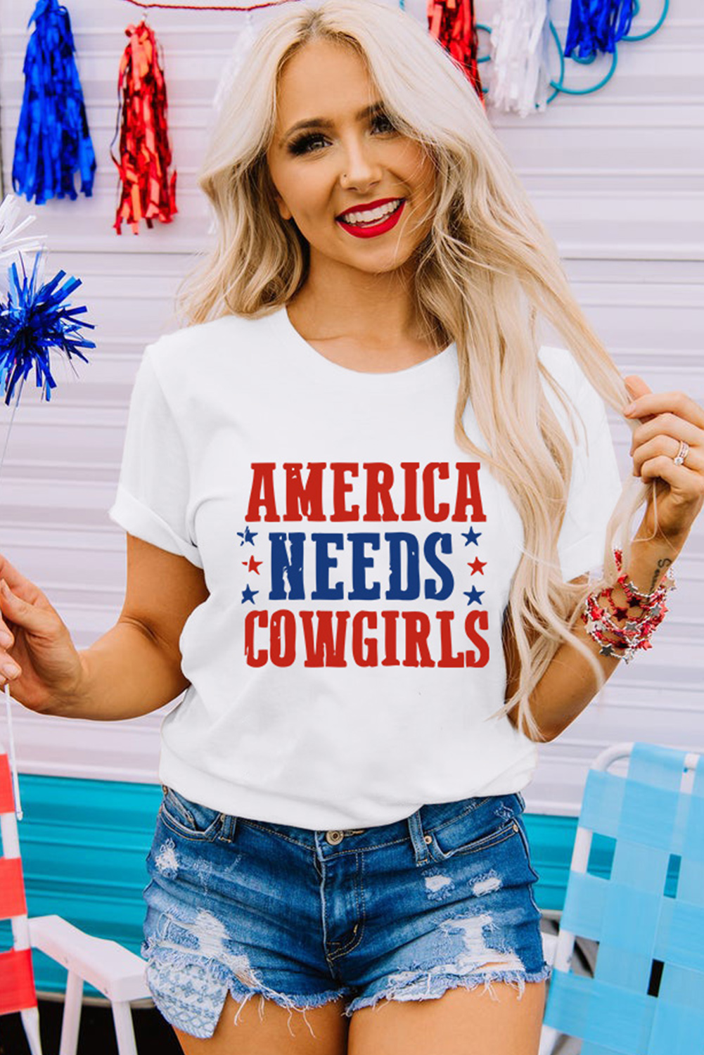 White PARTY IN THE USA Flag Fashion Graphic Tee - loveforevers