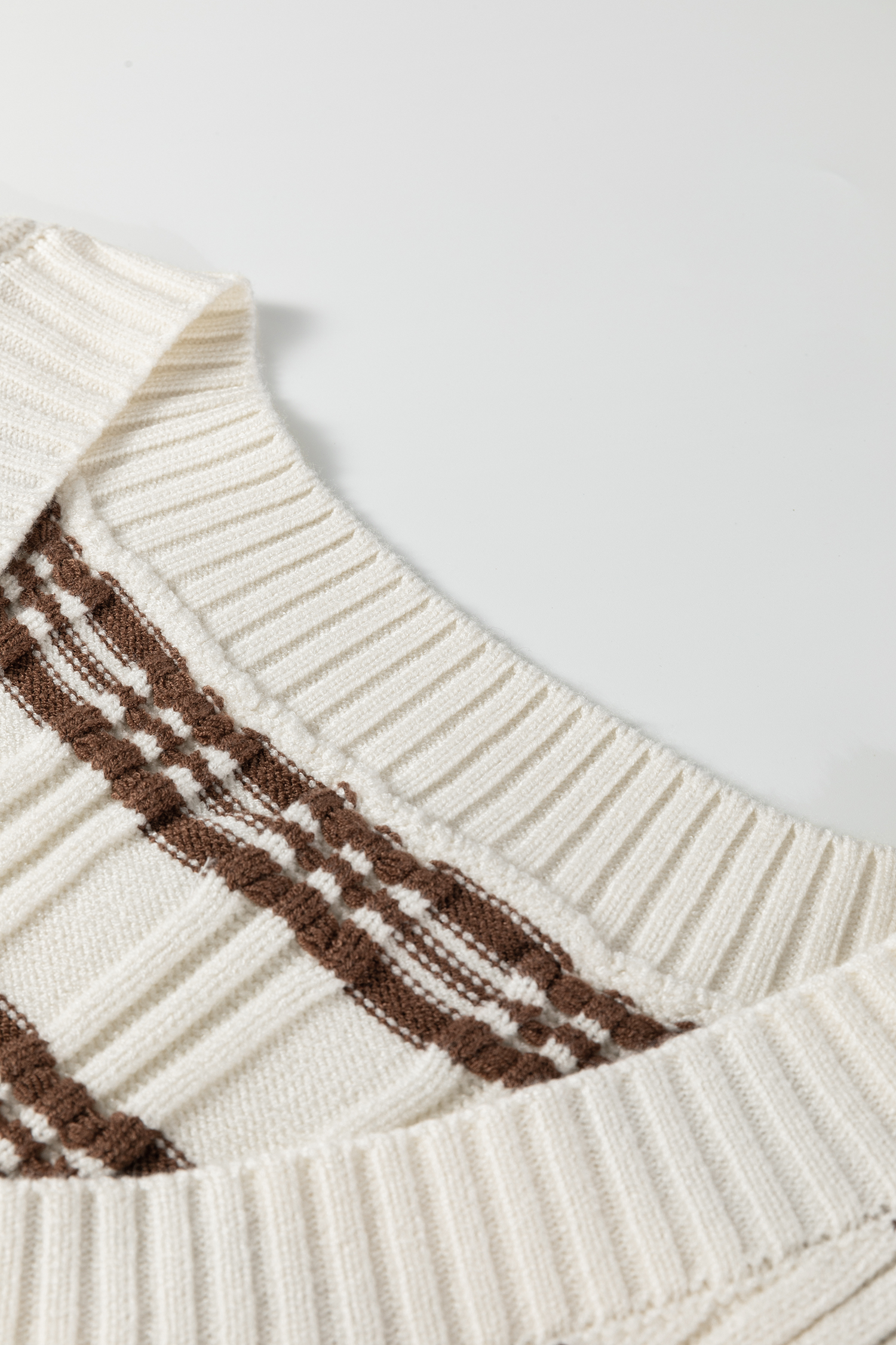 White Contrast Geometric Textured Knit V Neck Cropped Sweater Vest - loveforevers
