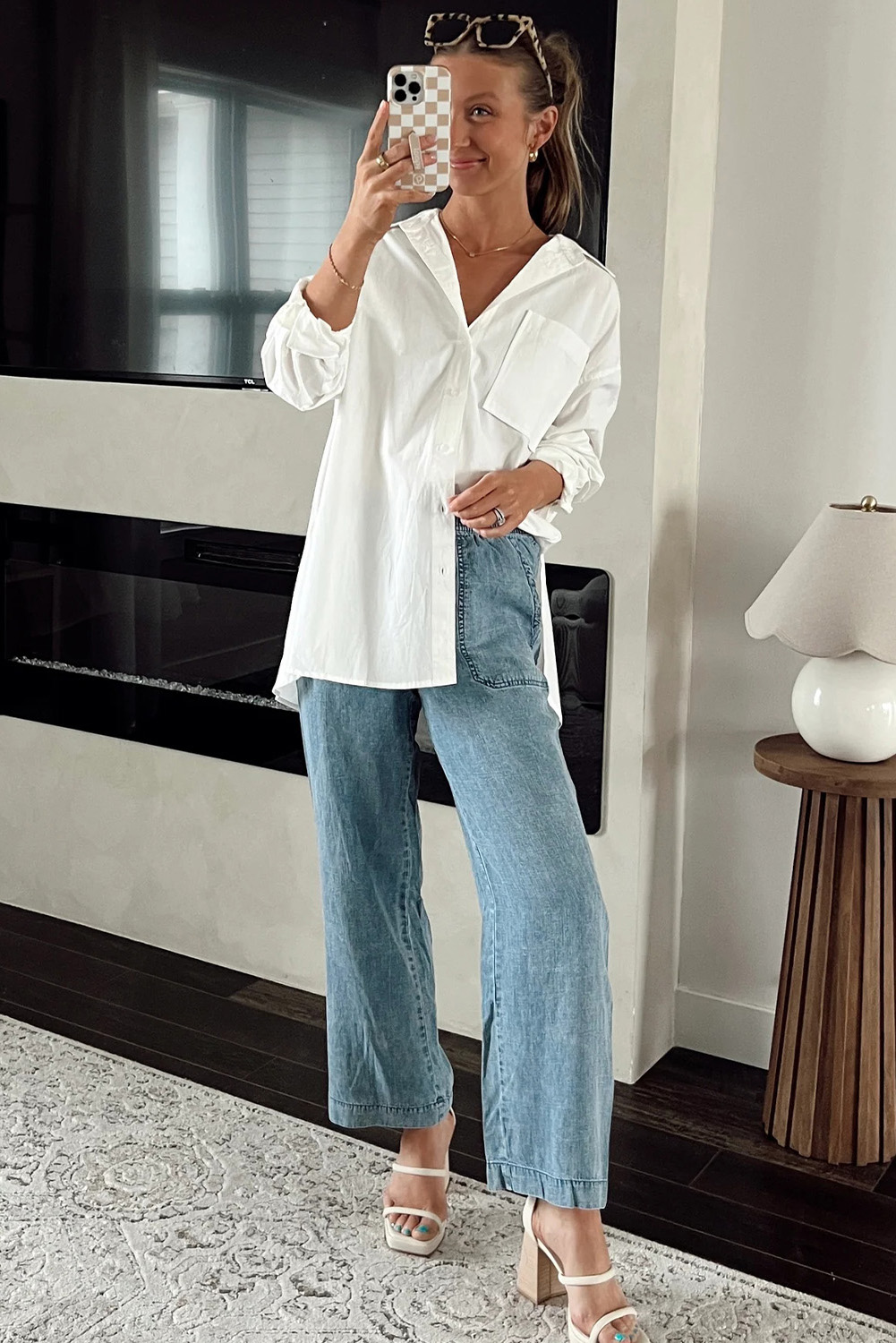 Myosotis Mineral Wash Drawstring Elastic Waistband Loose Straight Denim Pants - loveforevers