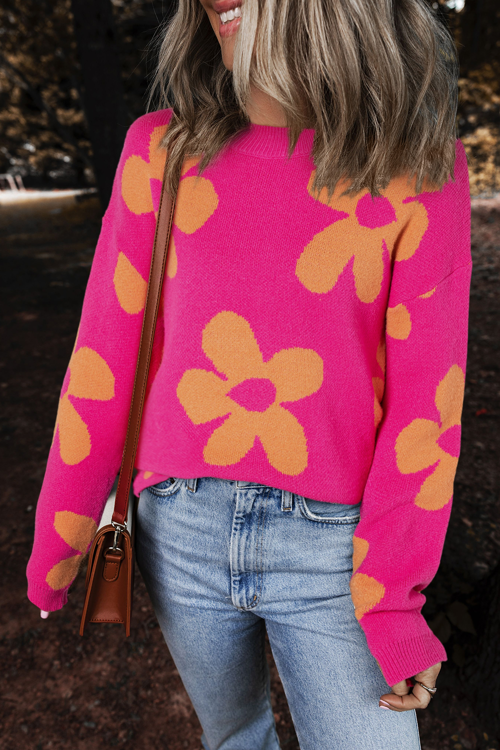 Rose Big Flower Pattern Mock Neck Long Sleeve Sweater - loveforevers