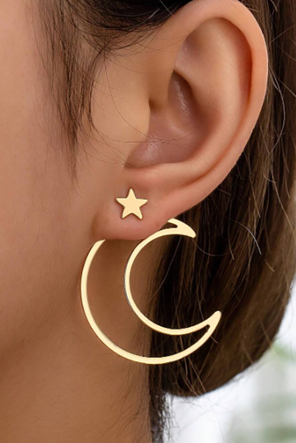 Gold Star and Moon Plated Alloy Earrings - loveforevers